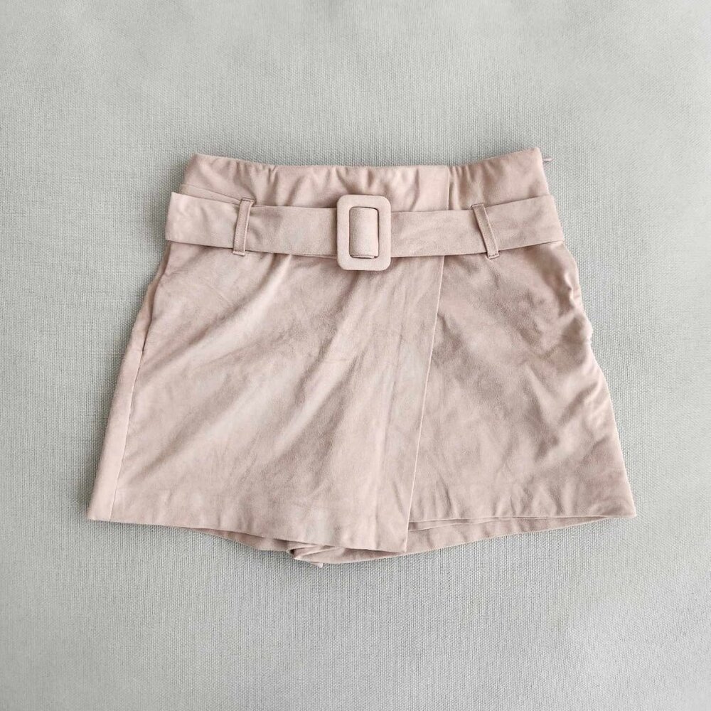 Zara Beige Suede Skort with Belt and Pockets